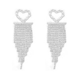 1 par de pendientes colgantes de diamantes de imitación artificiales con incrustaciones de cobre en forma de corazón elegantes y lujosos para mujer
