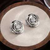 1 par de pendientes chapados en plata de circonita de cobre con incrustaciones de flores de estilo Simple de estilo Vintage