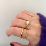 Anillos de perlas artificiales con incrustaciones de acero inoxidable con anillo doble geométrico de estilo simple