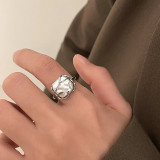 Elegante dama forma de corazón corona flor cobre incrustaciones perlas artificiales circonita anillos abiertos