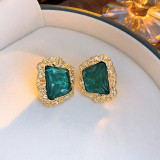 1 par de pendientes colgantes de diamantes de imitación con incrustaciones plisadas de cobre en forma de corazón de bloque de Color Retro