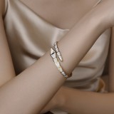 Brazalete plateado oro Titanium de los diamantes artificiales del embutido 18K del revestimiento de acero de la serpiente simple elegante al por mayor del estilo