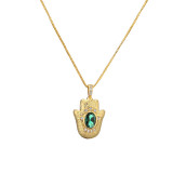 1 pieza de collar con colgante de circonio con incrustaciones de cobre en forma de corazón de palma a la moda