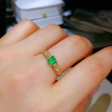 Tik Tok Live Stream Anillo abierto de algodón con incrustaciones de imitación de esmeralda natural, anillo cuadrado con gemas de colores