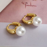 1 par de perlas artificiales de cobre con incrustaciones geométricas de estilo simple, aretes chapados en oro blanco de 18 quilates