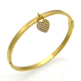 Brazalete chapado en oro de titanio de acero 14K con forma de corazón elegante al por mayor con diamantes de imitación