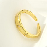 La estrella del estilo simple alinea los anillos abiertos plateados oro 18K del Zircon del embutido del cobre