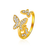 Anillo abierto de circón con microincrustaciones de mariposa coreana hermosa
