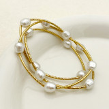 Pulseras chapadas en oro de 14 quilates con revestimiento de perlas de imitación de acero inoxidable redondas irregulares románticas clásicas elegantes