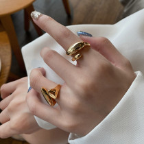Moda coreana brillante Irregular cobre chapado en oro anillo ajustable con apertura Mujer