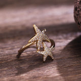 Elegantes anillos abiertos de circonio con incrustaciones de cobre y pentagrama