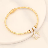 Brazalete de piedras preciosas artificiales con incrustaciones de acero inoxidable con estrella de viaje de estilo simple