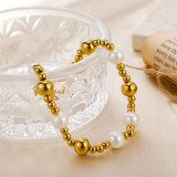 La perla de agua dulce geométrica del acero inoxidable del estilo simple dulce al por mayor florece las pulseras