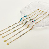 Elegante estilo vintage colorido acero inoxidable imitación perla piedra natural chapado pulseras chapadas en oro
