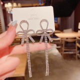 1 par de pendientes colgantes de circón con incrustaciones de borlas de cobre y nudo de lazo de mariposa en forma de corazón estilo coreano de hadas