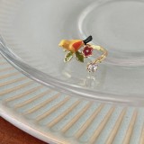 Anillo abierto de circonita con perlas artificiales, chapado en cobre, flor, mariposa, 1 pieza