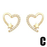 Pendientes chapados en oro de 18 quilates con incrustaciones de cobre y estrella de corazón geométrico de flor simple