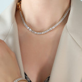 1 pieza de collar de pulseras de circón con incrustaciones de acero de titanio rectangulares circulares de moda