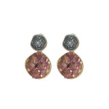 1 par de elegantes pendientes redondos con incrustaciones de diamantes de imitación de cobre