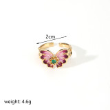 El chapado en cobre artístico de la mariposa del estilo simple ahueca hacia fuera los anillos abiertos plateados oro 18K del Zircon del embutido