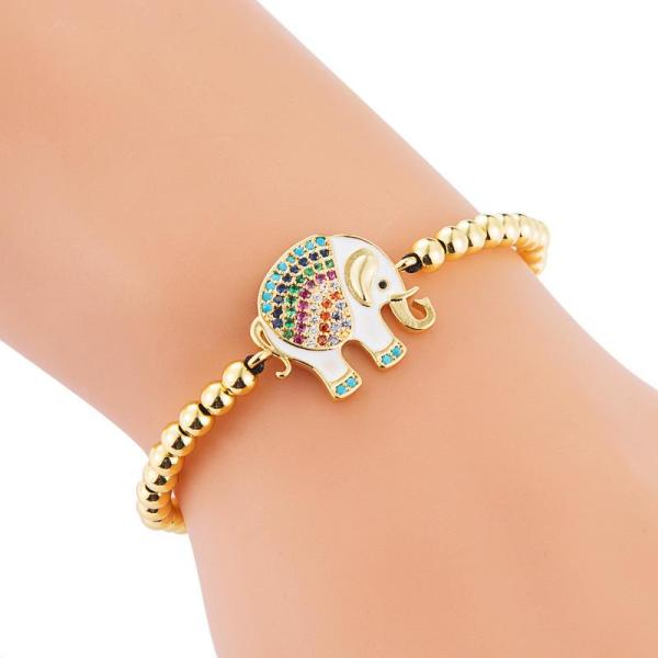 Pulsera tejida con cuentas de cobre y elefante de color circonita con microincrustaciones de cobre