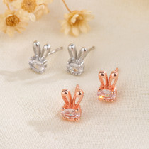 Pendientes de circonita chapados en cobre con orejas de conejo a la moda, 1 par