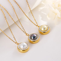Conjunto de pendientes de collar de dos piezas con colgante de perlas doradas y diamantes de moda sencilla