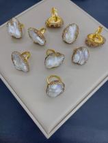 Anillos de perlas de agua dulce con incrustaciones de cobre irregulares artísticos retro