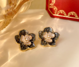 1 par de pendientes de cobre con perlas de imitación de esmalte geométrico Retro