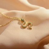 Collar con colgante de diamantes de imitación artificiales, chapado en oro, cobre, serpiente informal, 1 pieza