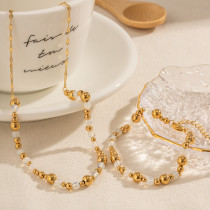 Collar de pulseras chapado en oro de 18 quilates con revestimiento de piedra lunar redondo informal de acero inoxidable estilo IG