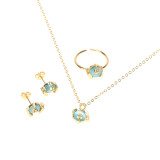 Collar chapado en oro de los pendientes de los anillos del ópalo del embutido geométrico del cobre del estilo simple