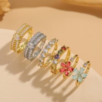 Anillos abiertos chapados en oro de 14 quilates con incrustaciones de circonio con incrustaciones asimétricas de cobre con flor redonda de estilo simple y clásico