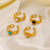 Cadenas de estilo romano con estampado de acero inoxidable con incrustaciones de obsidiana turquesa y anillos abiertos chapados en oro de 18 quilates