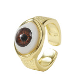 Moda nueva galvanoplastia color-preservación ojos de vidrio abierto Jane cobre anillo femenino