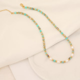 Collar de piedra natural de retazos hecho a mano con perlas con cuentas de acero inoxidable geométrico de moda 1 pieza