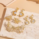 Pendientes chapados en oro de 14K con incrustaciones de circonita de cobre, 1 par, elegantes y lujosos, estilo clásico, ovalados, con forma de corazón