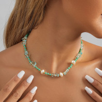 Collar de perlas de piedra natural chapado en cobre con bloques de color, dulce y sencillo