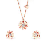 Estilo simple Flor Acero inoxidable Incrustación Circón Pendientes Collar 1 Juego