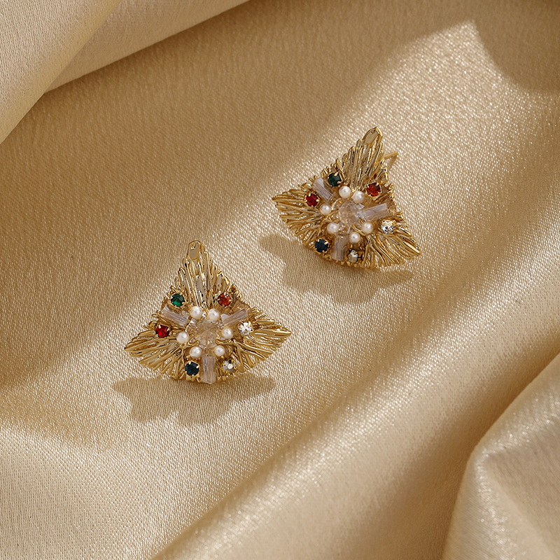 Pendientes chapados en oro de 14K con incrustaciones de hojas de Ginkgo Retro, perlas artificiales de cobre, circonita, 1 par