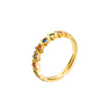 Anillo De Circón De Color Con Microincrustaciones De Oro Chapado En Cobre De Moda