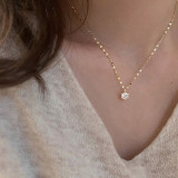 Collar chapado en oro con revestimiento de cobre y perlas de agua dulce, piedra natural redonda de estilo simple