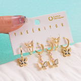 1 Juego de pendientes colgantes de circonita chapados en oro y cobre con mariposa bonita de Yakemiyou