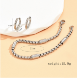 Conjunto de 2 piezas de pendientes y pulseras con revestimiento de acero inoxidable geométrico de estilo simple a la moda