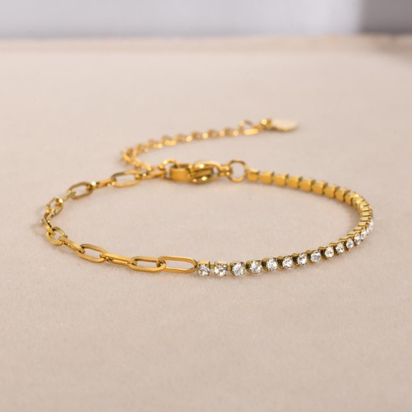 Pulseras plateadas en oro del Zircon del embutido del revestimiento de acero inoxidable del cuadrado simple del estilo
