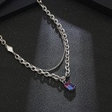 Collar largo con colgante de gema con incrustaciones de cadena de acero de titanio rectangular de estilo Simple informal