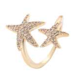 Elegantes anillos abiertos de circonio con incrustaciones de cobre y pentagrama