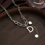 Collar de circón plateado de cobre y perlas de agua dulce con letras de estilo simple vintage a granel