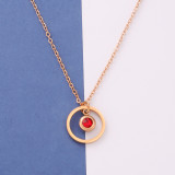 Collar con colgante chapado en plata y chapado en oro y plata con incrustaciones de acero inoxidable y círculo brillante de estilo Simple