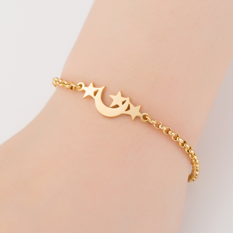 Pulseras de oro con incrustaciones de acero titanio y luna de estrella de moda de 1 pieza